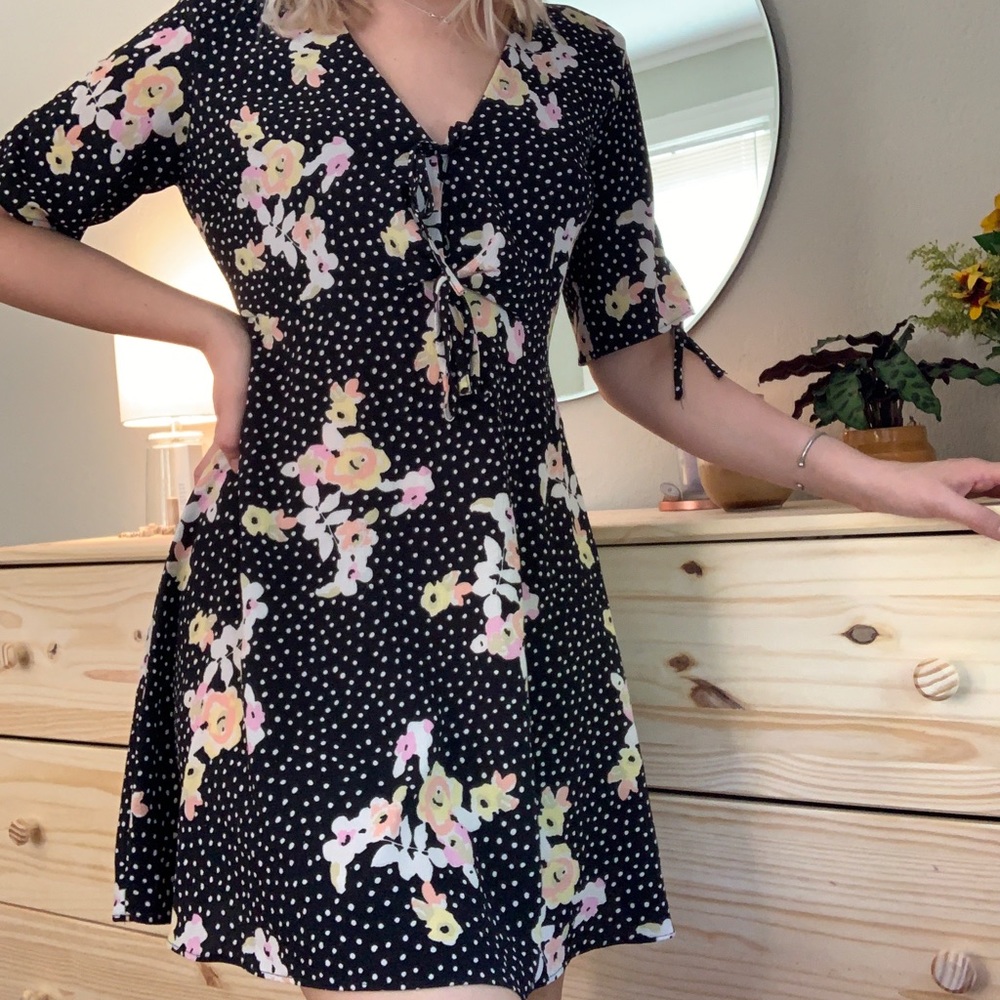 Topshop Dotted Tie Front Dress